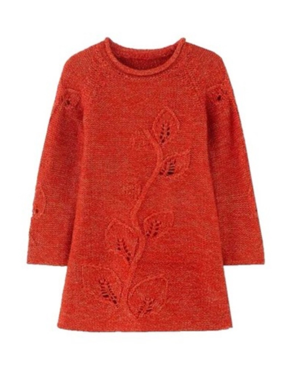 Peek Kids Wren Sweater Dress Red Orange Metallic Leaf Knit Size 6/7